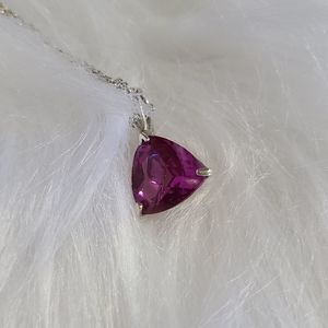 Vintage 4.91ct Trilliant Amethyst Silver Slide Pendant & 18in Silver Cable Chain